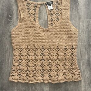XOXO Women's Beige Crochet Tank Top
